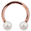 14K rose gold circular barbell with cultured white pearl ends, front view on white background