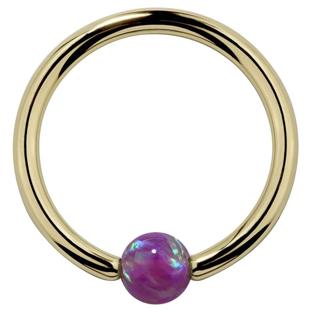 Purple Opal 14K Gold Captive Bead Ring Hoop-14K Yellow Gold   12G (2.0mm)   3 4