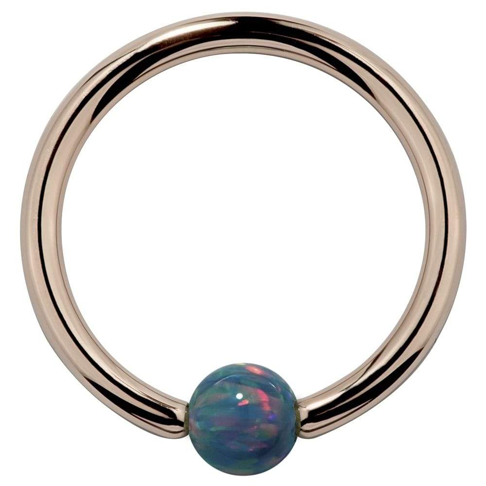 Teal Opal 14K Gold Captive Bead Ring Hoop-14K Rose Gold   14G (1.6mm)   5 8