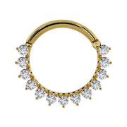 14K yellow gold diamond petal clicker ring larger diameter showing 10 round conflict-free diamonds