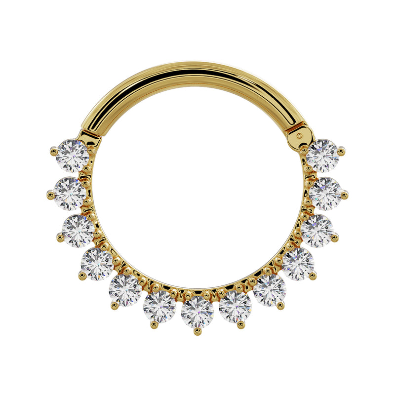 14K yellow gold diamond petal clicker ring larger diameter showing 10 round conflict-free diamonds
