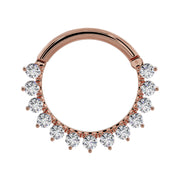 14K rose gold diamond petal clicker ring larger size with 10 prong-set round diamonds, front view