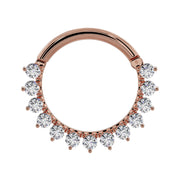 14k rose gold CZ petal clicker ring, larger size front view highlighting warm gold tone