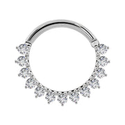 14K white gold diamond petal clicker ring larger diameter with 10 round diamonds, front view