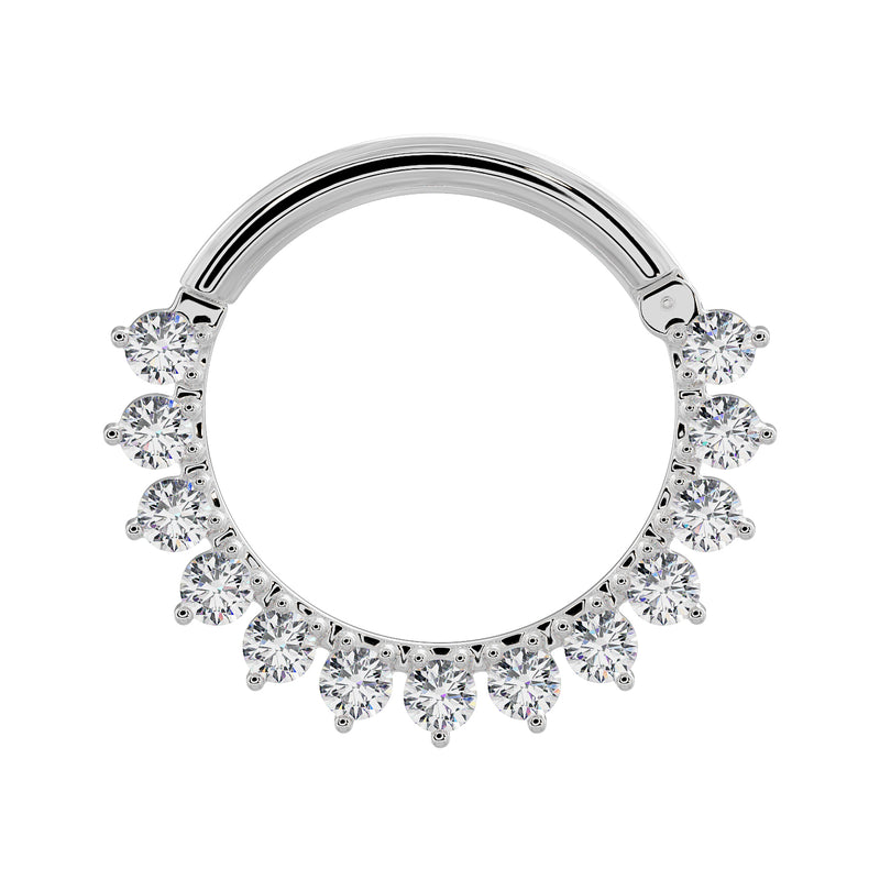 14K white gold diamond petal clicker ring larger diameter with 10 round diamonds, front view
