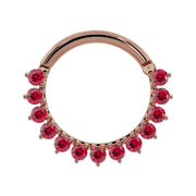 14K rose gold garnet clicker ring larger diameter showing full row of Mozambique garnet petals
