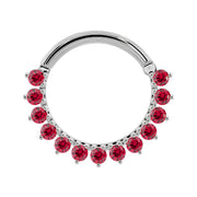 14K white gold garnet clicker ring larger diameter showing full row of Mozambique garnet petals
