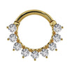 14K yellow gold diamond petal clicker ring with 9 prong-set round diamonds, front view