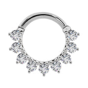 14K white gold diamond petal clicker ring with prong-set round diamonds, front view