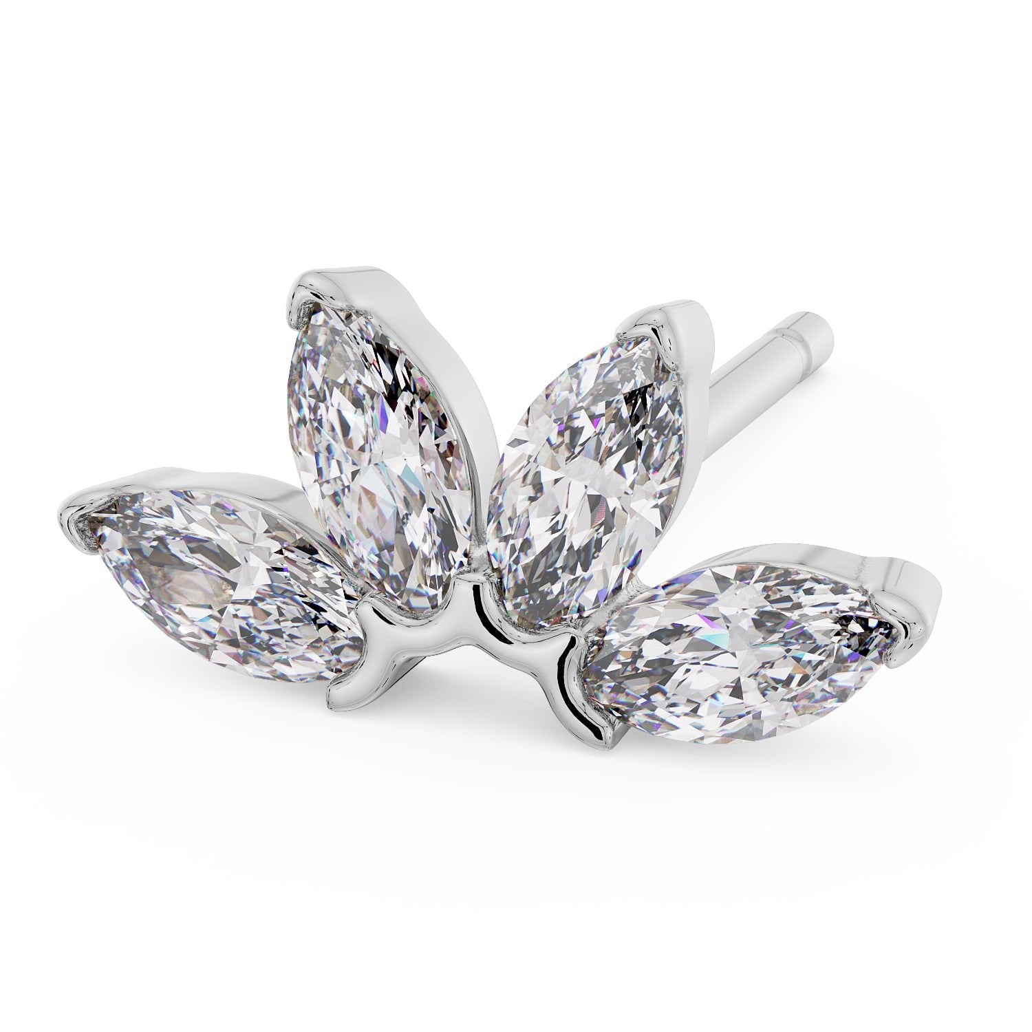 Marquise Fan Diamond or CZ Stud 14K Gold Earring
