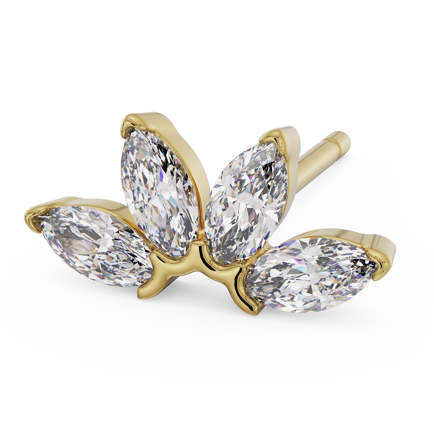Marquise Fan Diamond or CZ Stud 14K Gold Earring
