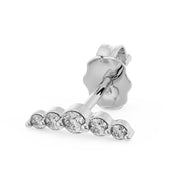 14k white gold mini climber earring with five CZ stones, angled view showing butterfly backing