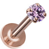 2mm pink sapphire flat back labret in 14K rose gold with four-prong setting and smooth flat disc back