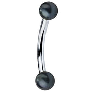 14K white gold curved barbell with two cultured peacock pearl ends, polished silver-tone bar
