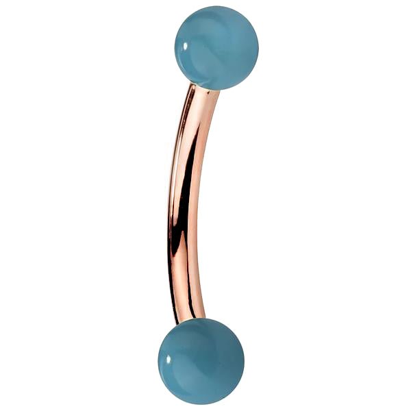 14K rose gold curved barbell with faux turquoise ball ends, side view