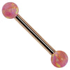 Pink opal straight barbell in 14k rose gold, blush-toned bar complementing simulated opal balls
