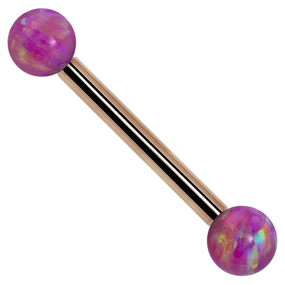 Purple Opal 14k Gold Straight Barbell-14K Rose Gold   12G (2mm)   3 4