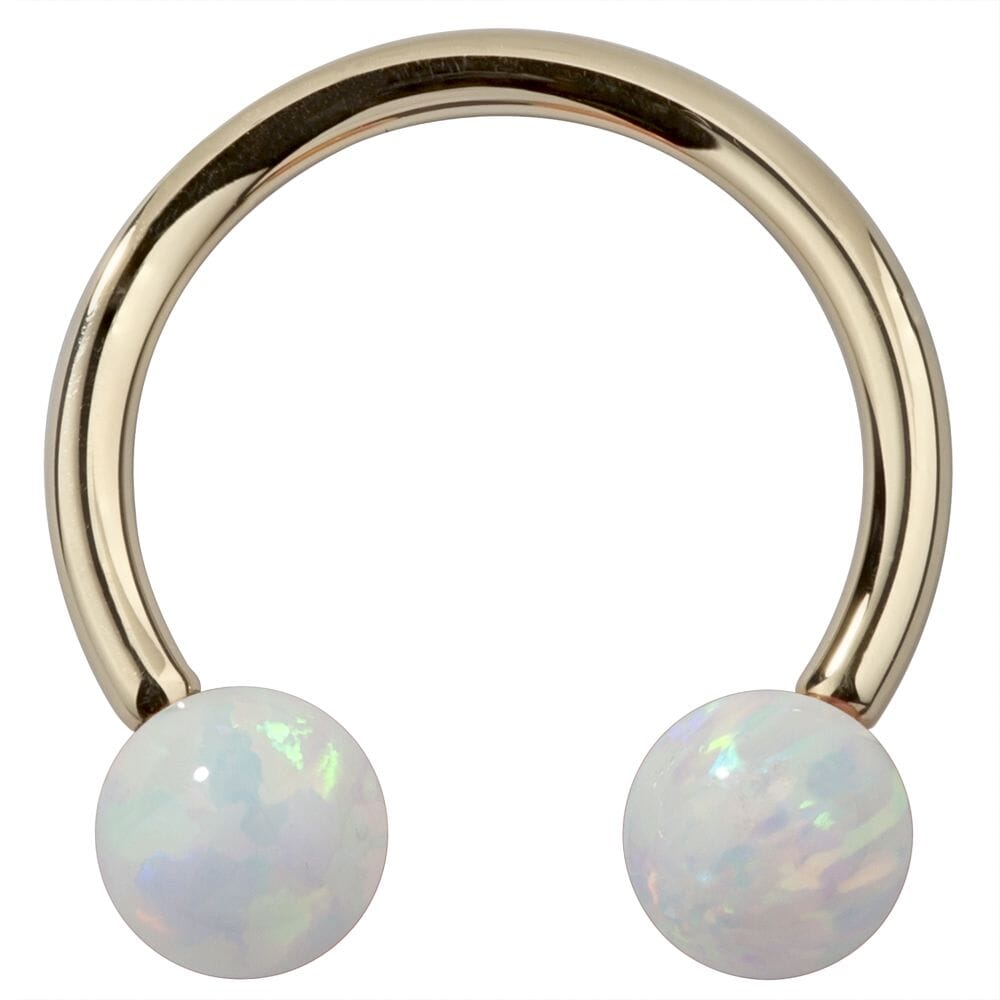 Opal 14k Gold Circular Barbell-14K Yellow Gold   12G (2.0mm)   3 4