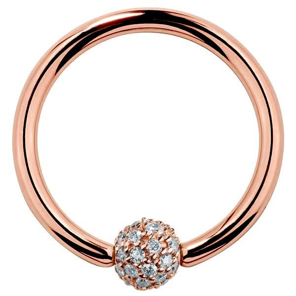 4mm Diamond Pave Ball 14K Gold Captive Bead Ring-14K Rose Gold   18G   7 16"