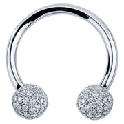 14K white gold circular barbell with 4mm diamond pavé balls, straight-on front view