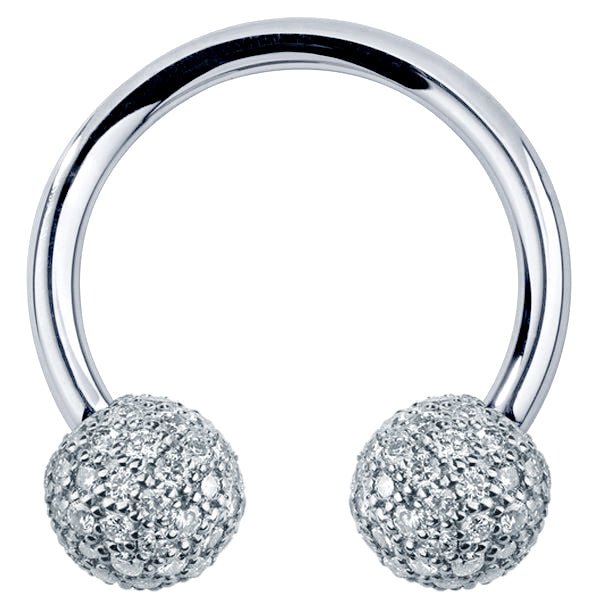 5mm Diamond Pave Balls 14K Gold Circular Barbell-14K White Gold   18G   7 16"