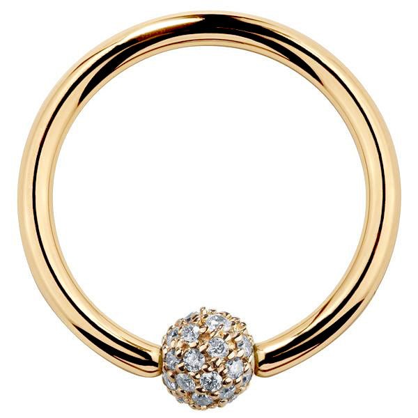 4mm Diamond Pave Ball 14K Gold Captive Bead Ring-14K Yellow Gold   18G   7 16"