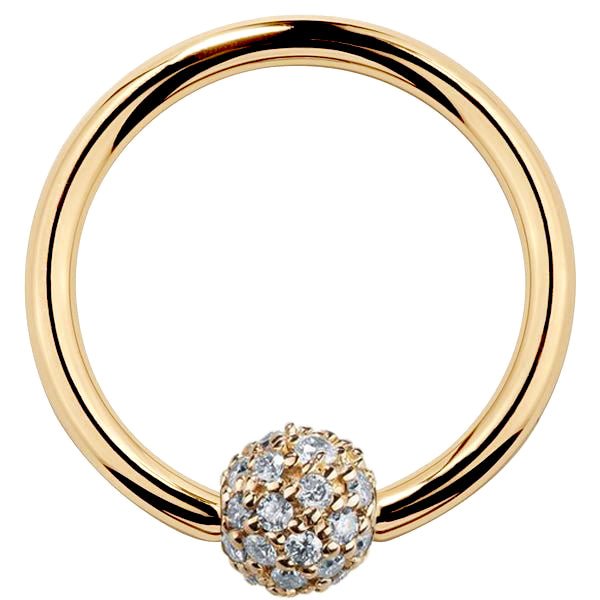 5mm Diamond Pave Ball 14K Gold Captive Bead Ring-14K Yellow Gold   18G   7 16
