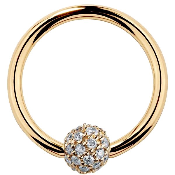 5mm Diamond Pave Ball 14K Gold Captive Bead Ring-14K Yellow Gold   18G   7 16"