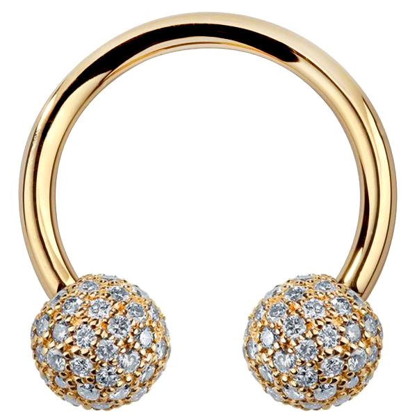 5mm Diamond Pave Balls 14K Gold Circular Barbell-14K Yellow Gold   18G   7 16"