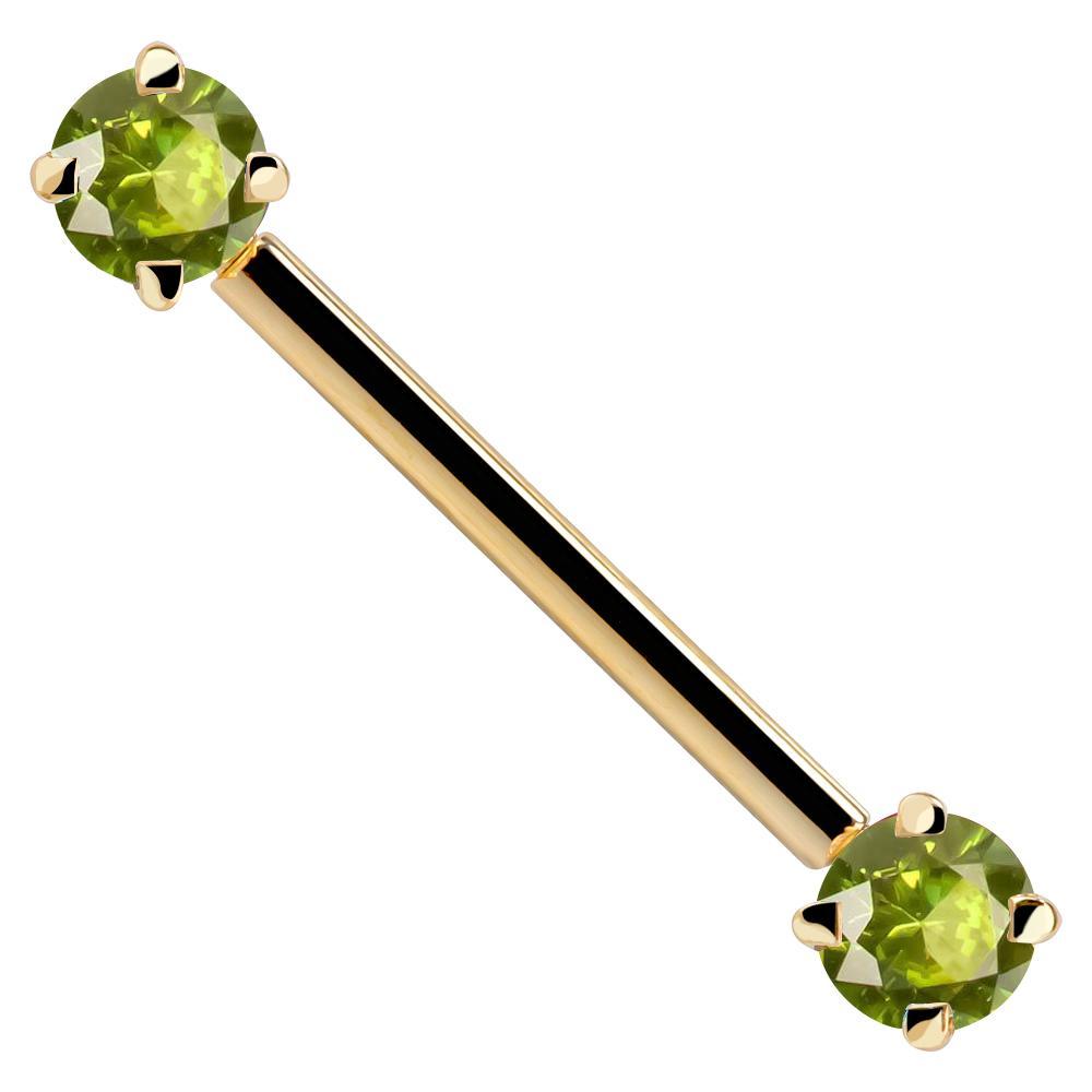 Round Gemstone 14K Gold Straight Barbell