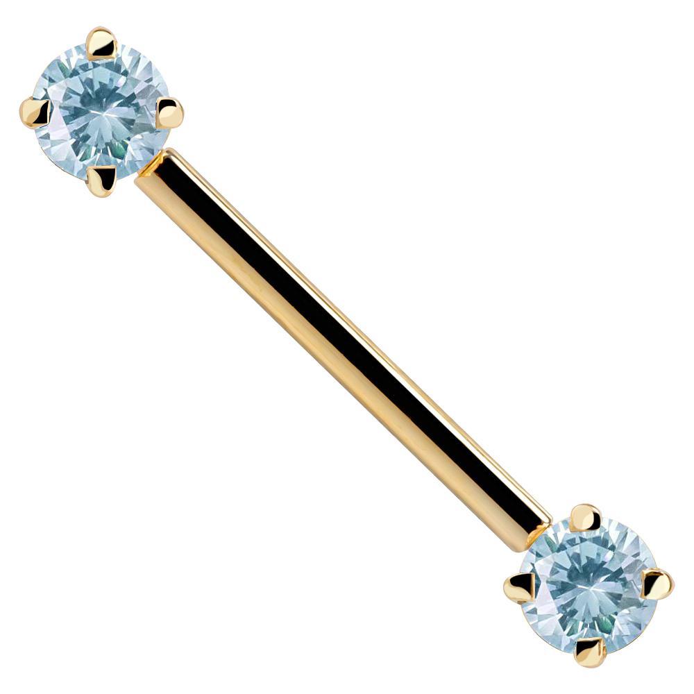 Round Gemstone 14K Gold Straight Barbell