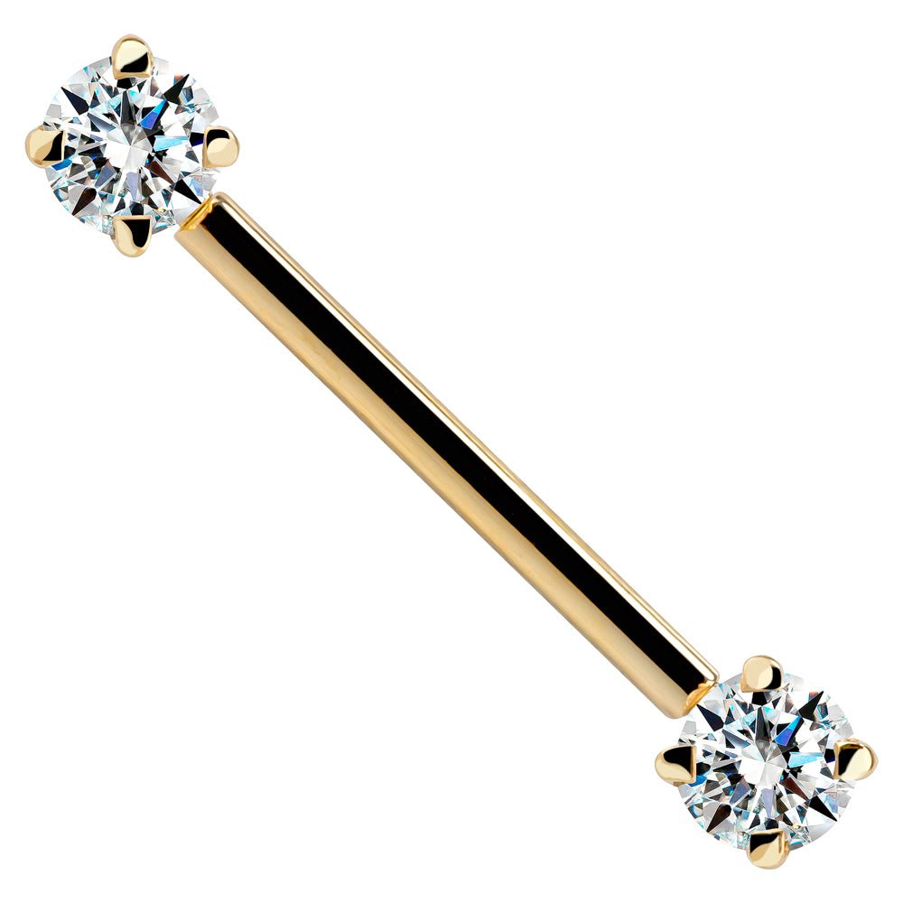 Round Gemstone 14K Gold Straight Barbell-16G   5 8