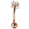 14K rose gold spider curved barbell eyebrow ring, front view with warm pink-toned polished finish