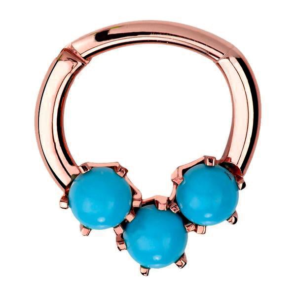 Turquoise Maya 14K Gold Clicker Ring-14K Rose Gold   16G   5 16"