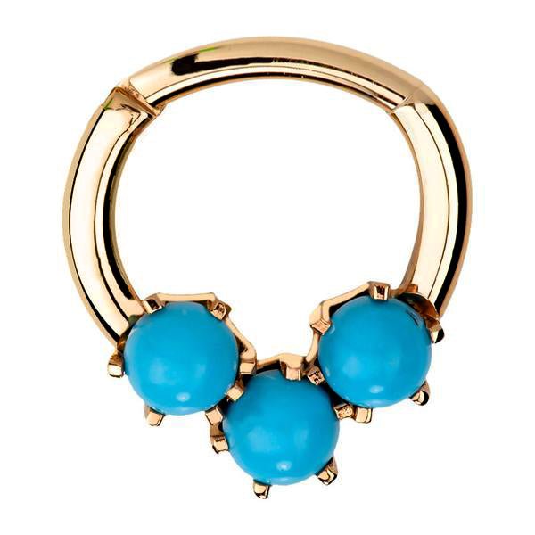 Turquoise Maya 14K Gold Clicker Ring-14K Yellow Gold   16G   5 16"