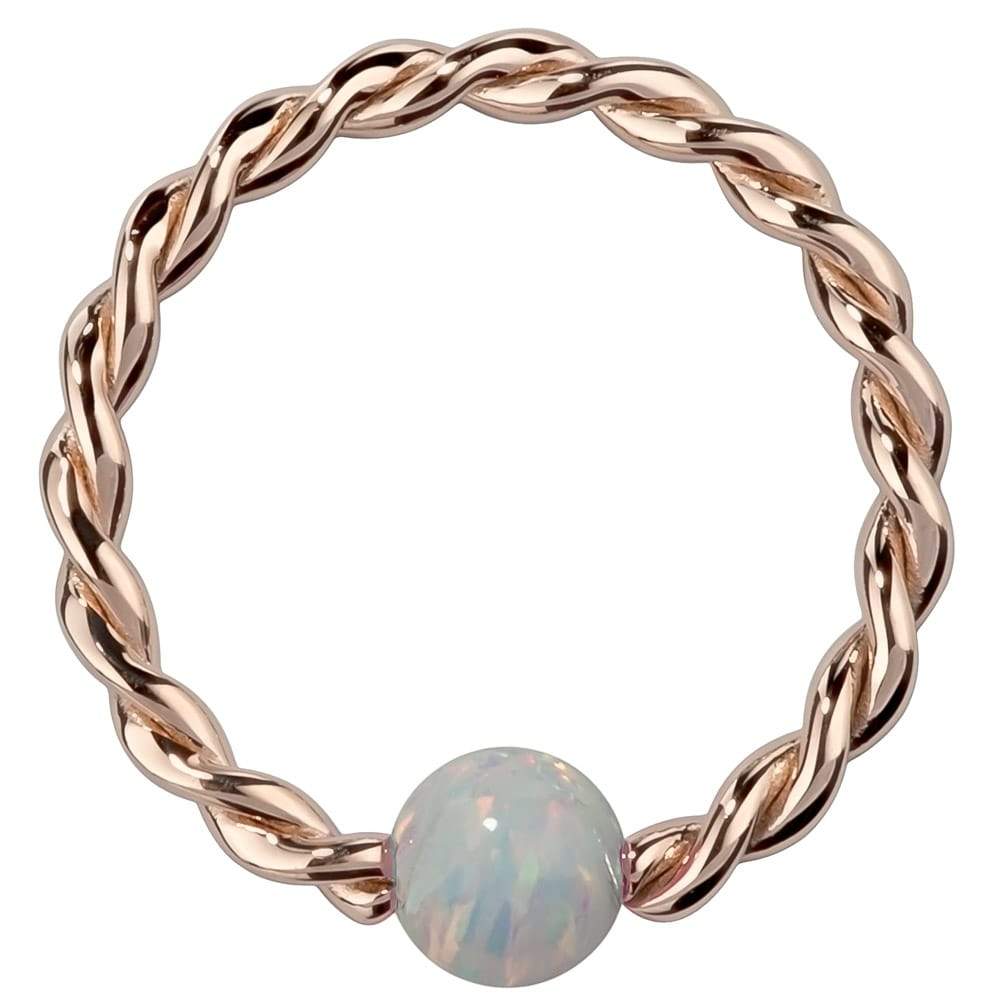 White Opal 14K Gold Twisted Captive Bead Ring Hoop-14K Rose Gold   14G (1.6mm)   5 8