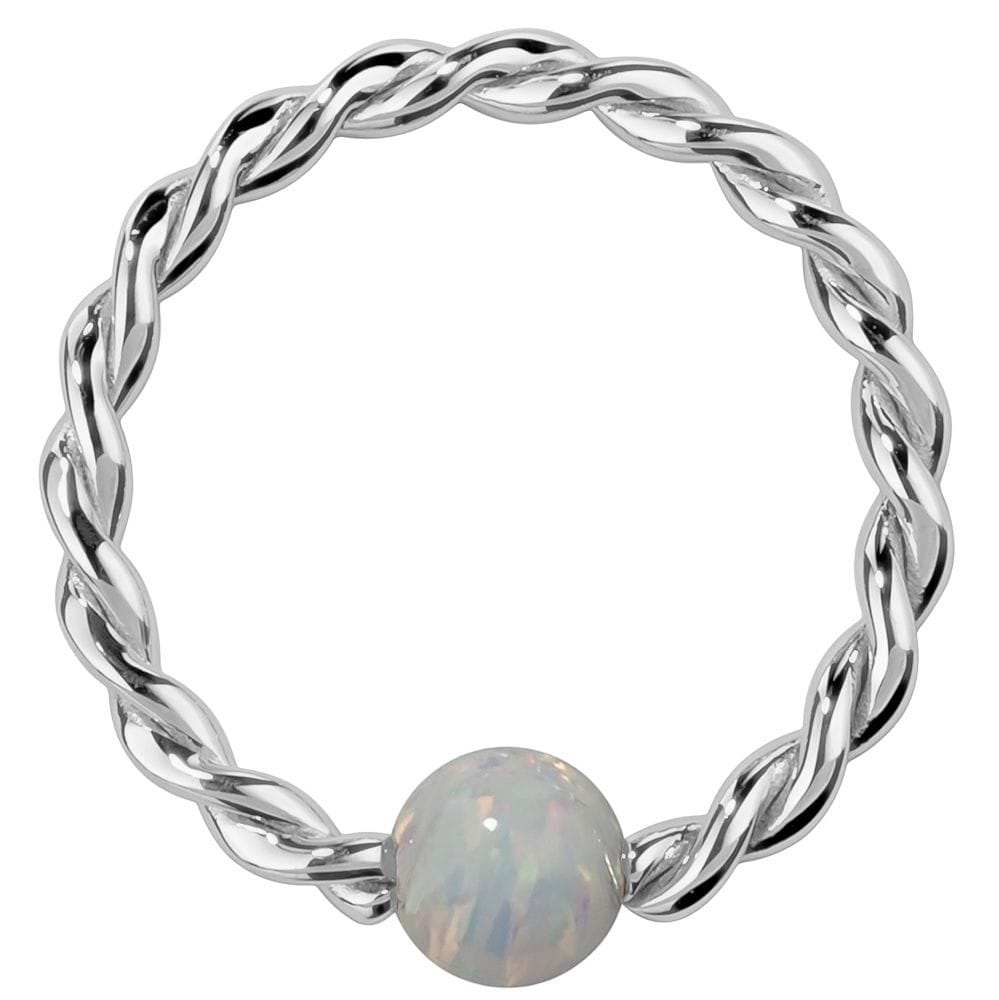 White Opal 14K Gold Twisted Captive Bead Ring Hoop-14K White Gold   14G (1.6mm)   5 8