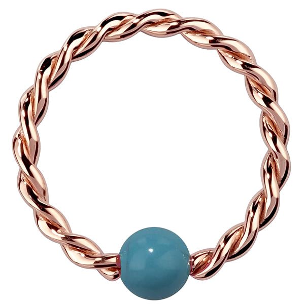 Faux Turquoise 14K Gold Twisted Captive Bead Ring-14K Rose Gold   20G   5 16"