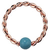 14K rose gold twisted captive bead ring with faux turquoise bead, front view