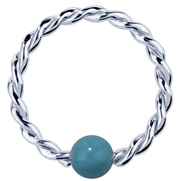 Faux Turquoise 14K Gold Twisted Captive Bead Ring-14K White Gold   20G   5 16"