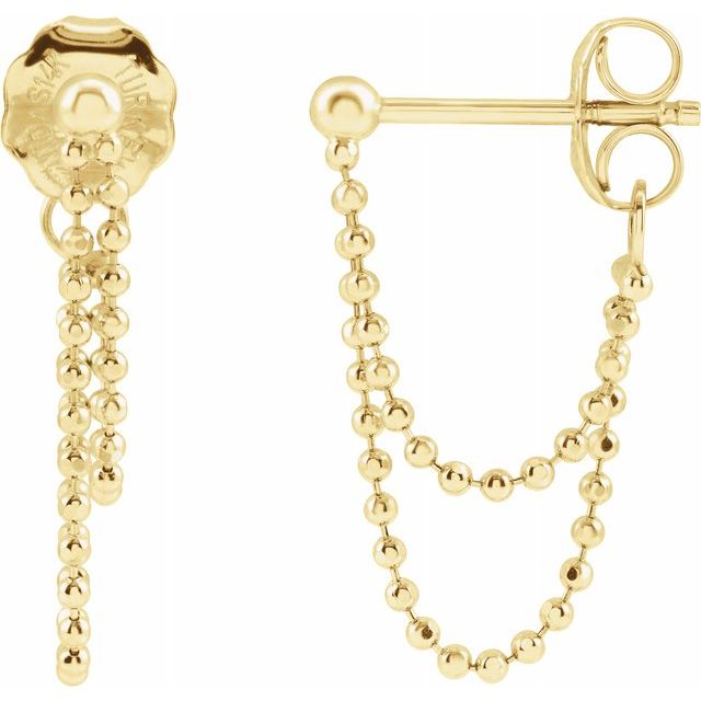 Bead Chain Dangle 14k Gold Earrings-Yellow Gold