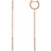 14k rose gold diamond huggie hoop earrings with chain dangle and pavé bar drop, pair view