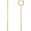 14k yellow gold diamond huggie hoop earrings with chain dangle and pavé bar drop, pair view