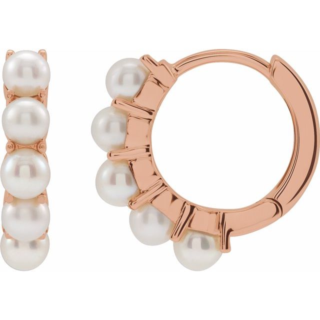 Freshwater Pearl 14k Gold Huggie Earrings-Rose Gold