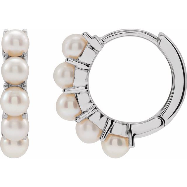 Freshwater Pearl 14k Gold Huggie Earrings-White Gold