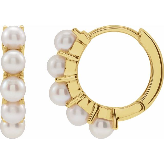 Freshwater Pearl 14k Gold Huggie Earrings-Yellow Gold