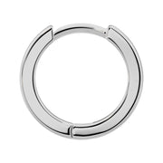 14k white gold 8mm huggie hoop earring, single front view showing polished finish and hinge