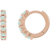 14k rose gold opal huggie hoop earrings showing front and side profile views