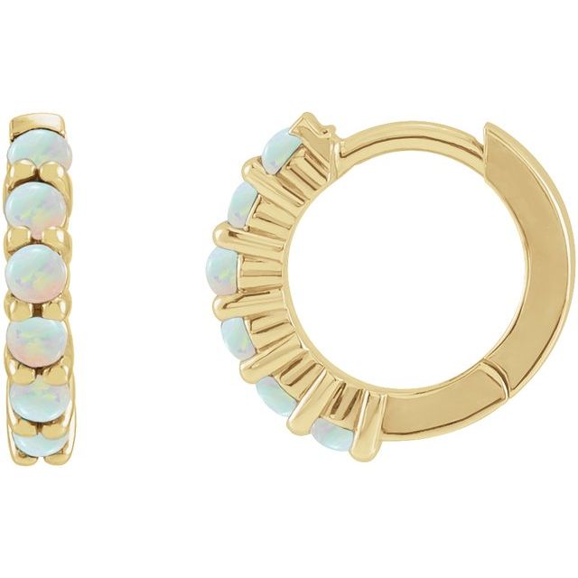 Opal 14k Gold Huggie Earrings-Yellow Gold