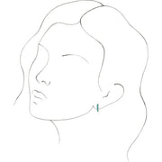 Line drawing showing turquoise huggie hoop earring fit and scale on ear